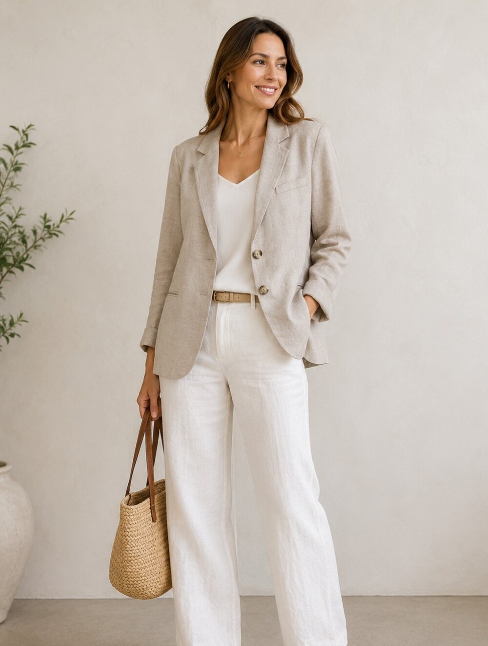 Peruvian Connection Women's Cream Linen Blend Belda Blazer Jacket Size 12